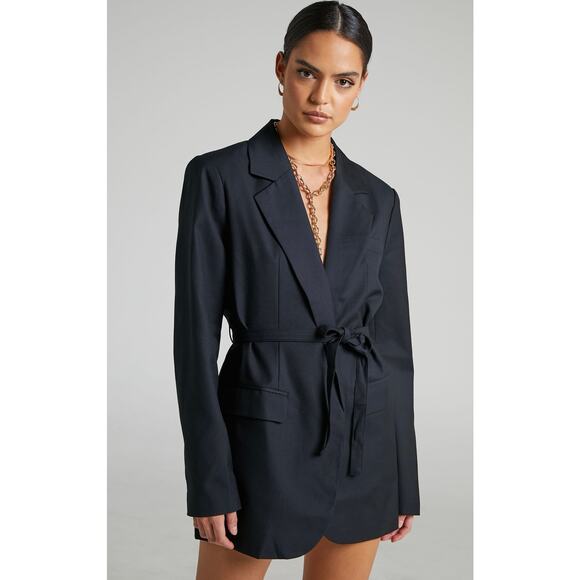 NWT Lioness Olympia Blazer Dress Black Sz L Belted Longline Tailored Mini Jacket - Picture 1 of 16